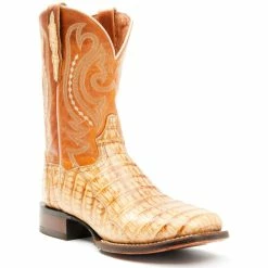 Best deal 🎉 Dan Post Men's Tan Caiman Belly Western 🥾 Boots - Broad Square Toe ⌛