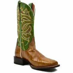 Cheap ✔️ Dan Post 👩 Women's Exotic Eel Skin Western Boot - Broad Square Toe Green ✨
