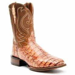Budget 💯 Dan Post Men's Tan Caiman Belly Western 🥾 Boots - Broad Square Toe 🌟