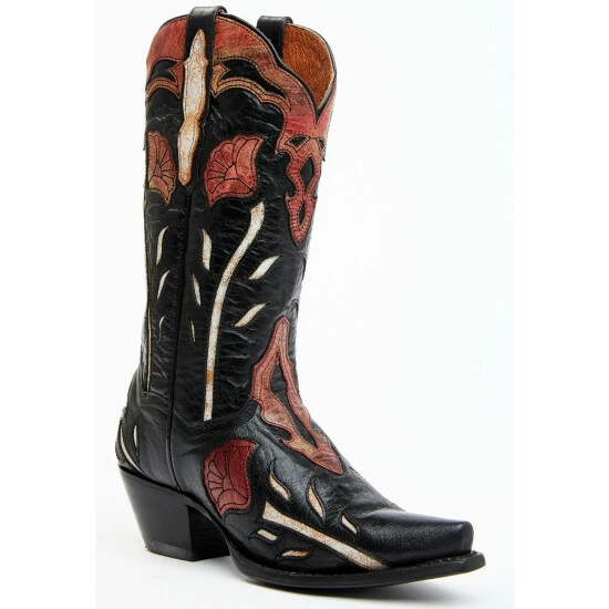 Deals π Dan Post π© Women's Alyssia Floral Leather Tall Western π₯Ύ Boots - Snip Toe Black π§¨