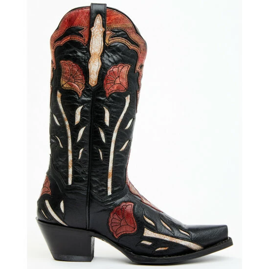 Deals π Dan Post π© Women's Alyssia Floral Leather Tall Western π₯Ύ Boots - Snip Toe Black 𧨠- Image 2
