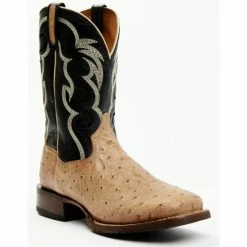 Best Sale 🛒 Dan Post Men's Hand Ostrich Quill Western 🥾 Boots - Broad Square Toe White 🤩