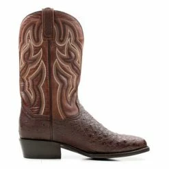 Best Sale 😉 Dan Post Men's 12" Hand Ostrich Quill Exotic Western 🥾 Boots Brown 🤩