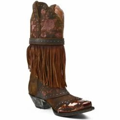 New 🥰 Dan Post 👩 Women's Bed Of Roses Fringe Embroidered Western Boot - Snip Toe Cognac 💯