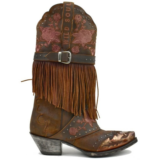 New ๐ฅฐ Dan Post ๐ฉ Women's Bed Of Roses Fringe Embroidered Western Boot - Snip Toe Cognac ๐ฏ - Image 2