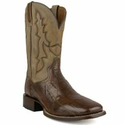Deals 🎁 Dan Post Men's Exotic Snake Skin Western 🥾 Boots - Broad Square Toe Brown 😀