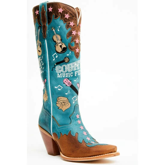 Hot Sale π€© Dan Post π© Women's Nashville Music Festival Embroidered Western Tall π₯Ύ Boots - Snip Toe Blue π