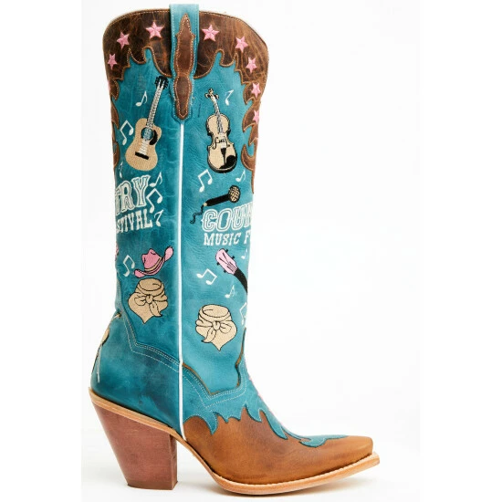 Hot Sale π€© Dan Post π© Women's Nashville Music Festival Embroidered Western Tall π₯Ύ Boots - Snip Toe Blue π - Image 2