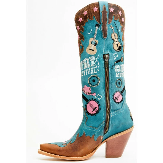 Hot Sale π€© Dan Post π© Women's Nashville Music Festival Embroidered Western Tall π₯Ύ Boots - Snip Toe Blue π - Image 3