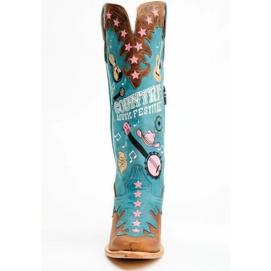 Hot Sale π€© Dan Post π© Women's Nashville Music Festival Embroidered Western Tall π₯Ύ Boots - Snip Toe Blue π - Image 4