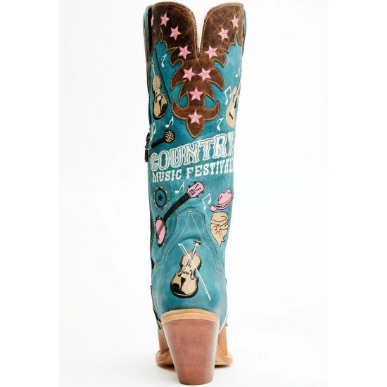 Hot Sale π€© Dan Post π© Women's Nashville Music Festival Embroidered Western Tall π₯Ύ Boots - Snip Toe Blue π - Image 5