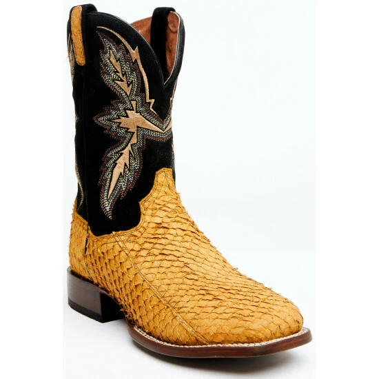 Best Sale 𧨠Dan Post Men's Exotic Sea Bass Skin Western π₯Ύ Boots - Broad Square Toe Brown β