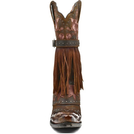 New ๐ฅฐ Dan Post ๐ฉ Women's Bed Of Roses Fringe Embroidered Western Boot - Snip Toe Cognac ๐ฏ - Image 4