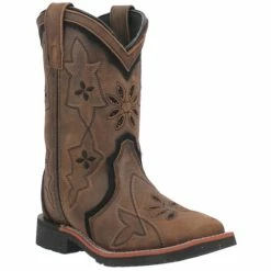 Best Sale 👏 Dan Post 👧 Girls' Posey Floral Inlay Western 🥾 Boots - Broad Square Toe Honey ✔️